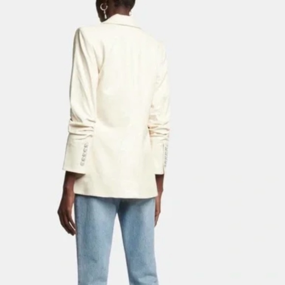 Veronica Beard Beacon Faux Leather Blazer Jacket - Ecru, size 6 - Picture 2 of 7